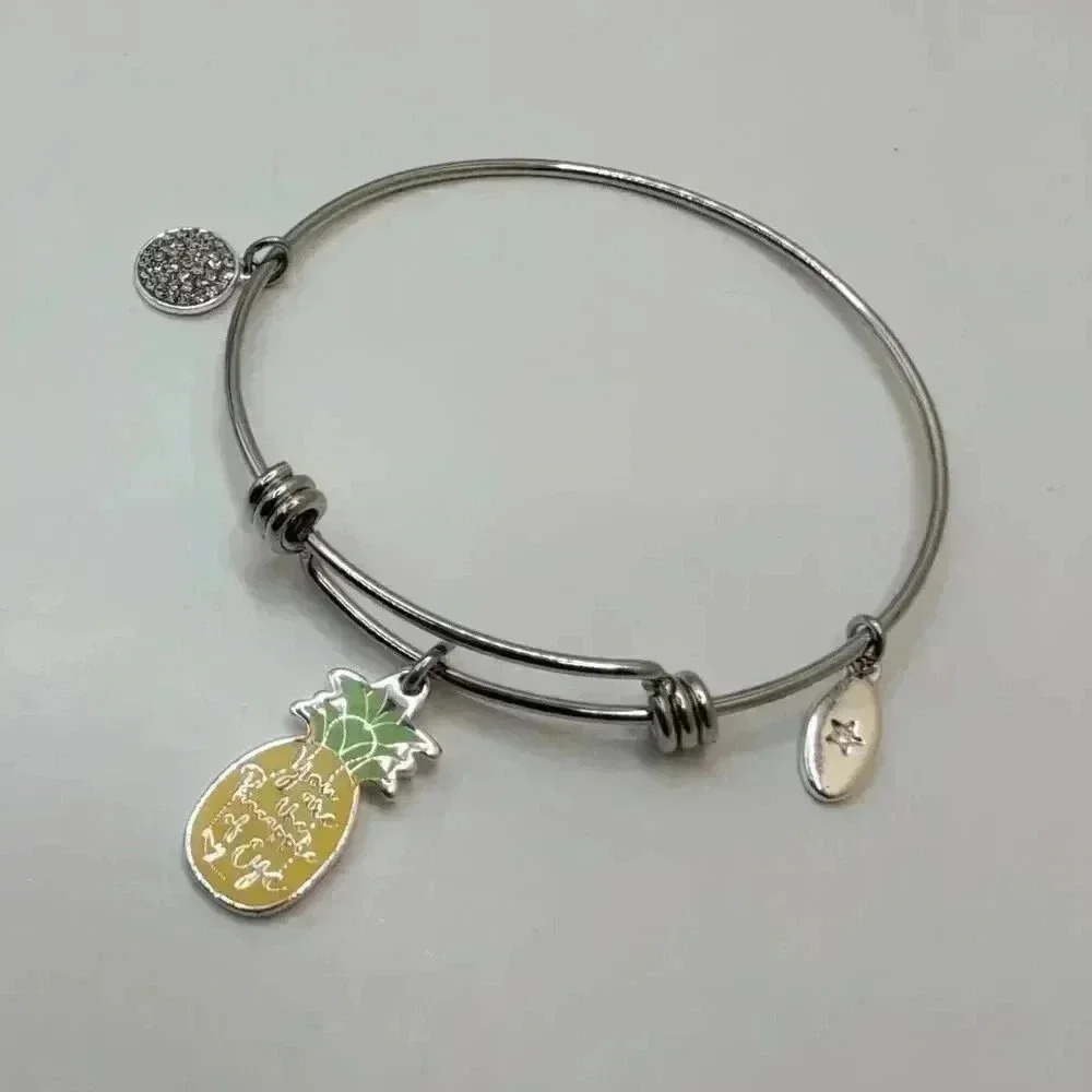 Unwritten Rafaelian Silver Pineapple Expandable Charm Bracelet Womens